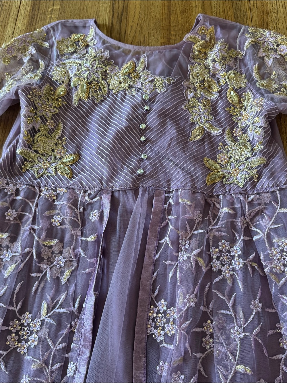 Vintage Stunning Lavender & Gold Embroidered South Asian Anarkali Formal Gown